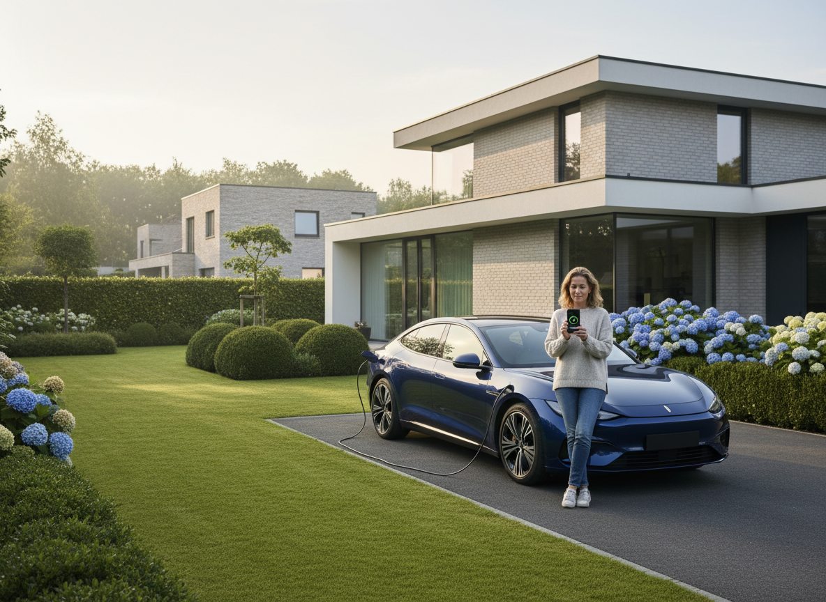 laadpaal in gebruik door huiseigenaar in de zomer